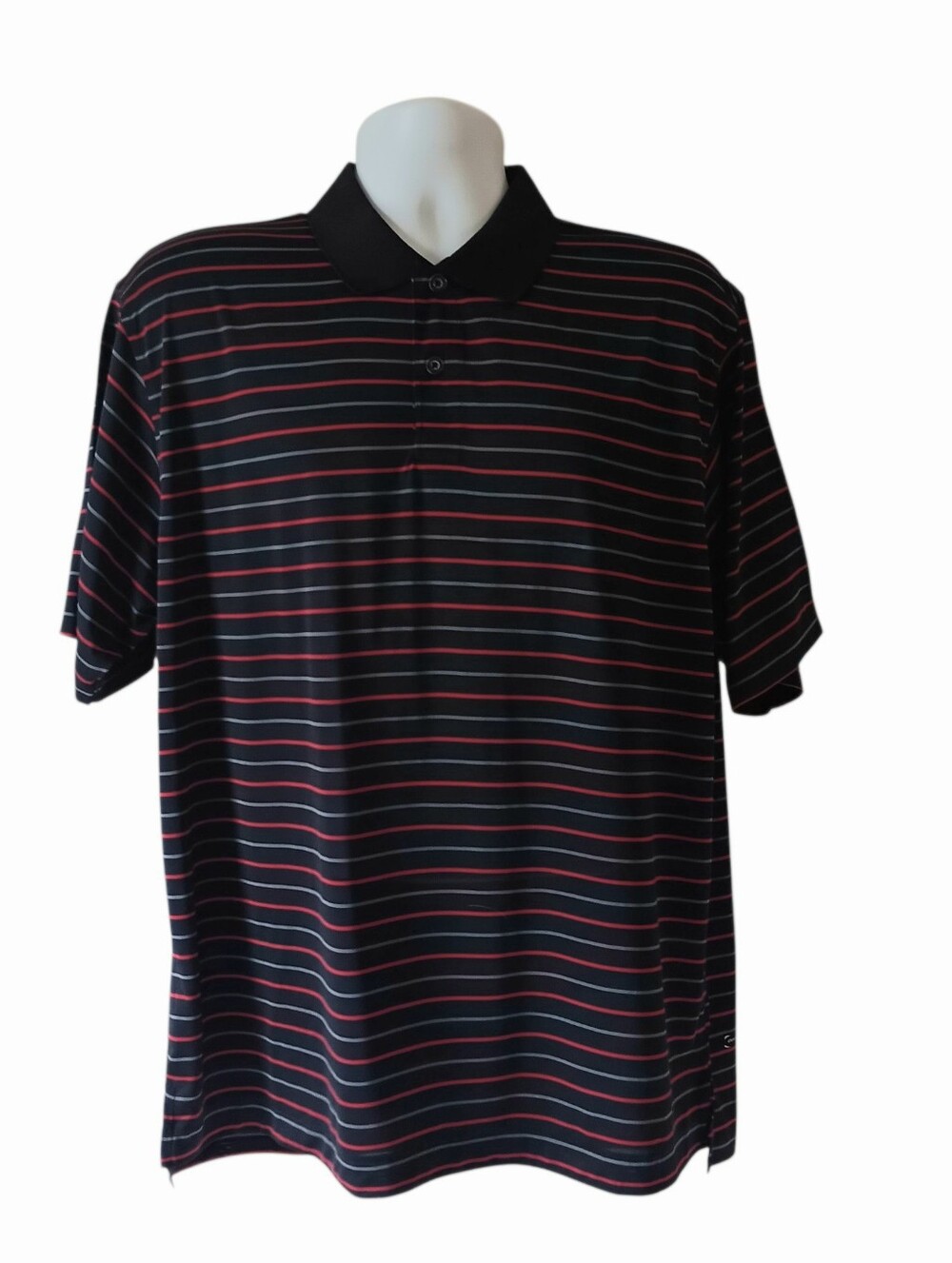 Izod men's black/red pin-striped short-sleeve golf polo shirt size L